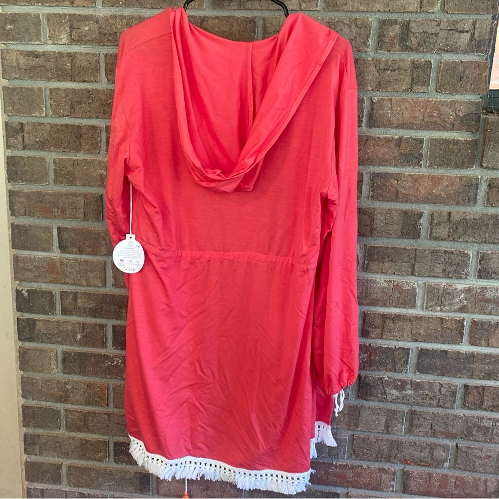 SUN50 Coral Hooded bathing suit Cover-Up with Tassels - Picture 4 of 5